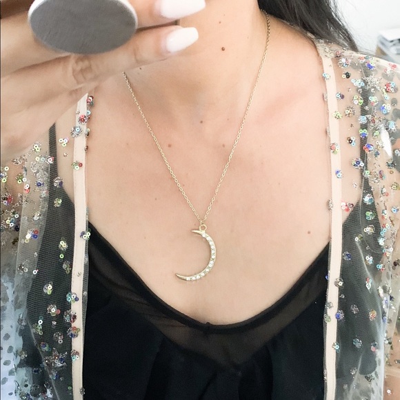 Rhinestone Crescent Moon Necklace - Picture 2 of 2